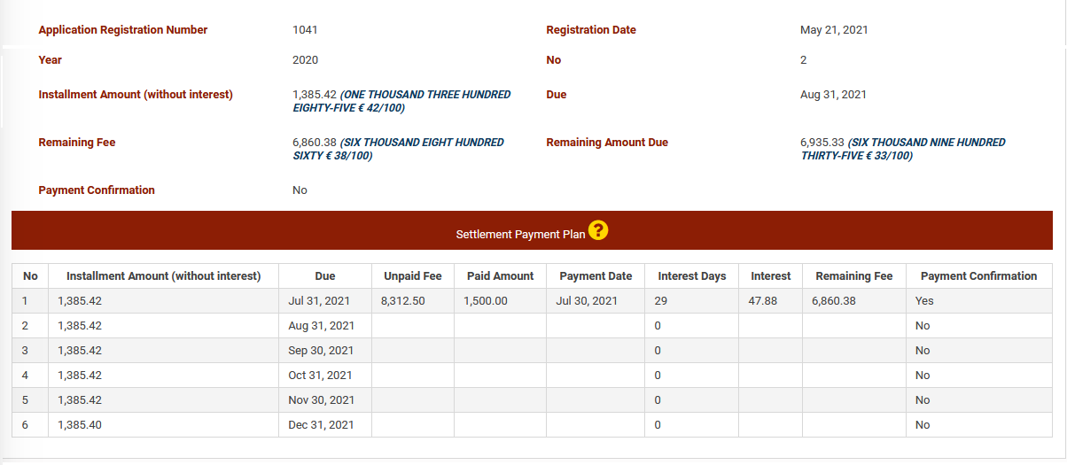 installment payment view en